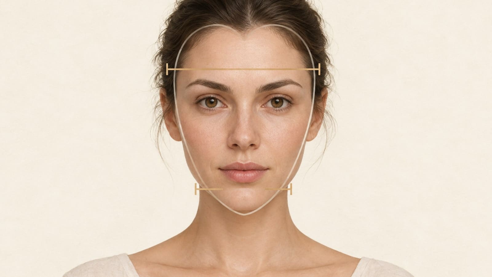 Frontal face study with a wider line across the forehead, a shorter line at the jaw, and an outline tapering to the chin