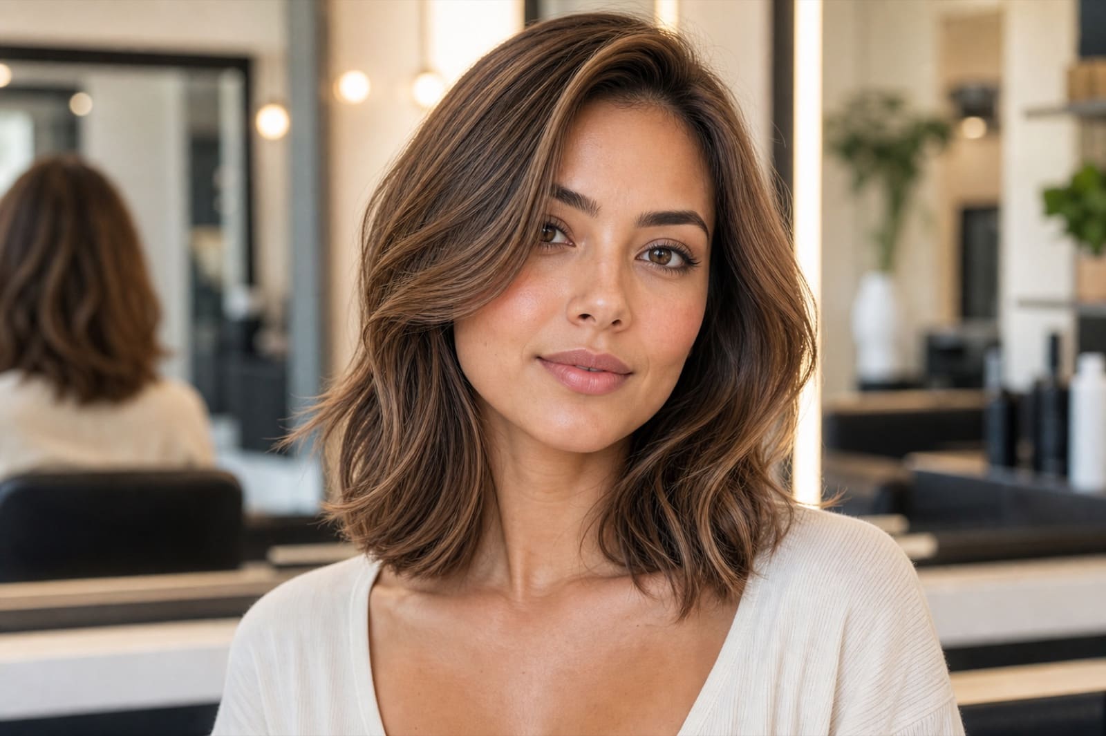 Diamond face hairstyle ideas with side part, waves, curtain bangs, bob, and cheekbone balance